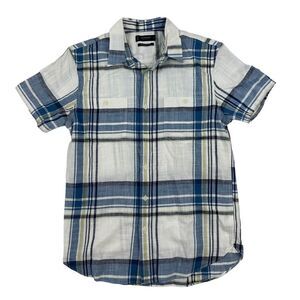 Lucky Brand Classic Fit Jaybird S/S Button Down Shirt Sz S White Blue Plaid L/S